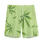 Green Hemp Leaves Pattern Print Men's Sports Shorts