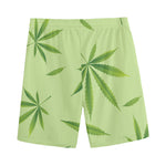 Green Hemp Leaves Pattern Print Men's Sports Shorts