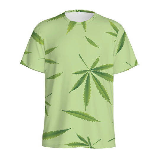 Green Hemp Leaves Pattern Print Men's Sports T-Shirt