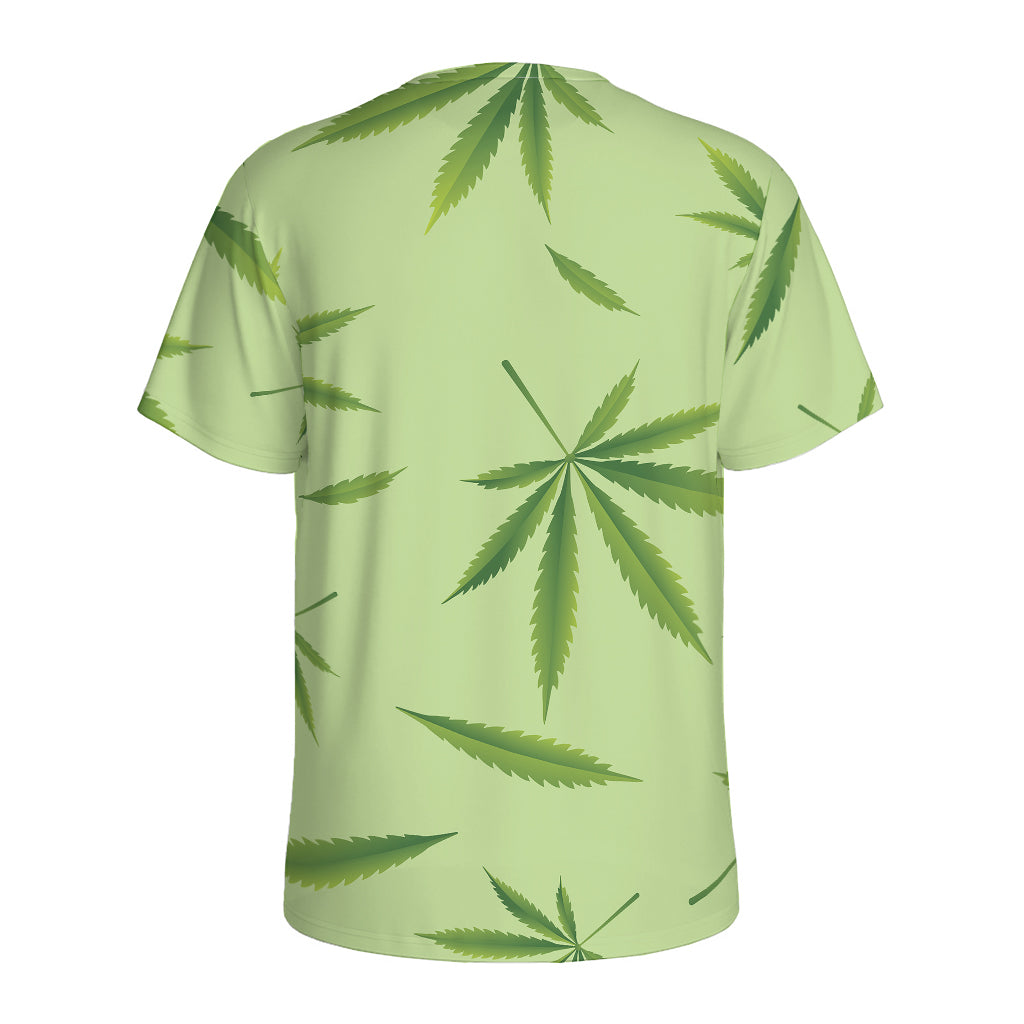 Green Hemp Leaves Pattern Print Men's Sports T-Shirt