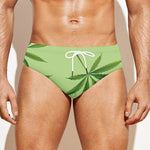 Green Hemp Leaves Pattern Print Men's Swim Briefs