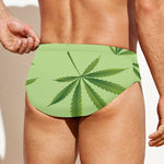Green Hemp Leaves Pattern Print Men's Swim Briefs