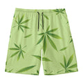 Green Hemp Leaves Pattern Print Men's Swim Trunks
