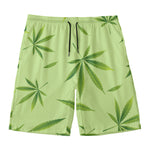 Green Hemp Leaves Pattern Print Men's Swim Trunks