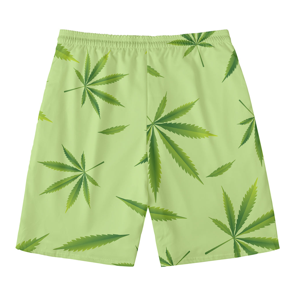 Green Hemp Leaves Pattern Print Men's Swim Trunks