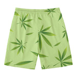 Green Hemp Leaves Pattern Print Men's Swim Trunks