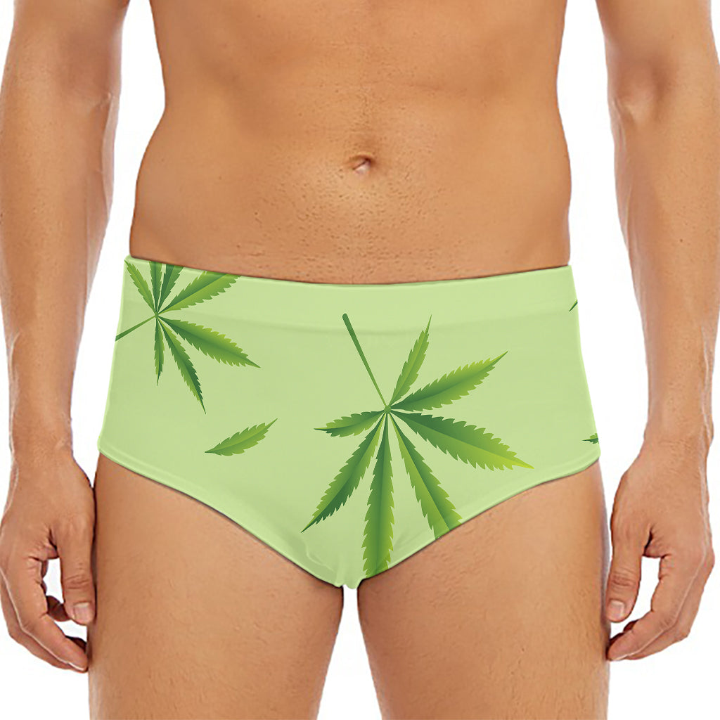 Green Hemp Leaves Pattern Print Men's Triangle Swim Briefs