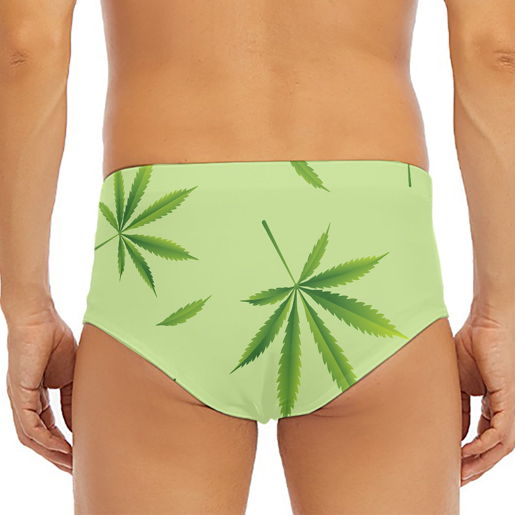 Green Hemp Leaves Pattern Print Men's Triangle Swim Briefs