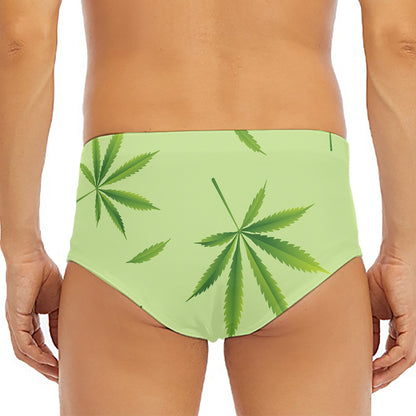 Green Hemp Leaves Pattern Print Men's Triangle Swim Briefs