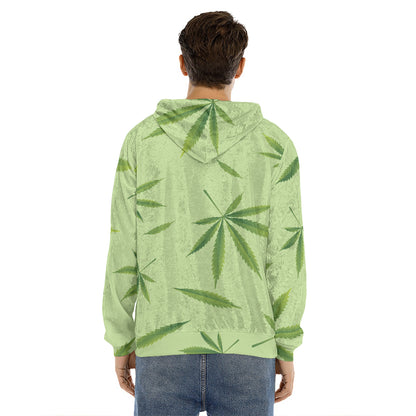 Green Hemp Leaves Pattern Print Men's Velvet Pullover Hoodie