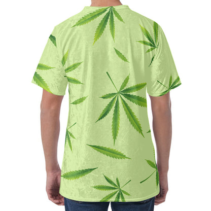 Green Hemp Leaves Pattern Print Men's Velvet T-Shirt