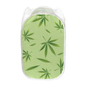 Green Hemp Leaves Pattern Print Mesh Laundry Hamper