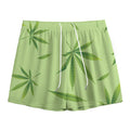 Green Hemp Leaves Pattern Print Mesh Shorts
