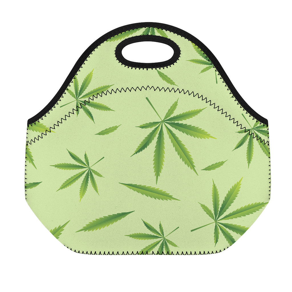 Green Hemp Leaves Pattern Print Neoprene Lunch Bag
