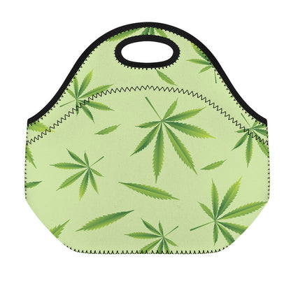 Green Hemp Leaves Pattern Print Neoprene Lunch Bag