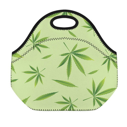 Green Hemp Leaves Pattern Print Neoprene Lunch Bag