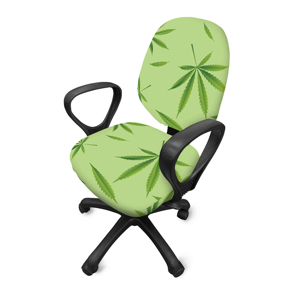 Green Hemp Leaves Pattern Print Office Chair Cover
