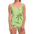 Green Hemp Leaves Pattern Print One Piece Swimsuit