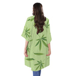 Green Hemp Leaves Pattern Print Open Front Beach Cover Up