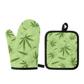 Green Hemp Leaves Pattern Print Oven Mitt And Pot Holder Set