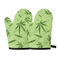 Green Hemp Leaves Pattern Print Oven Mitts