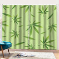 Green Hemp Leaves Pattern Print Pencil Pleat Curtains