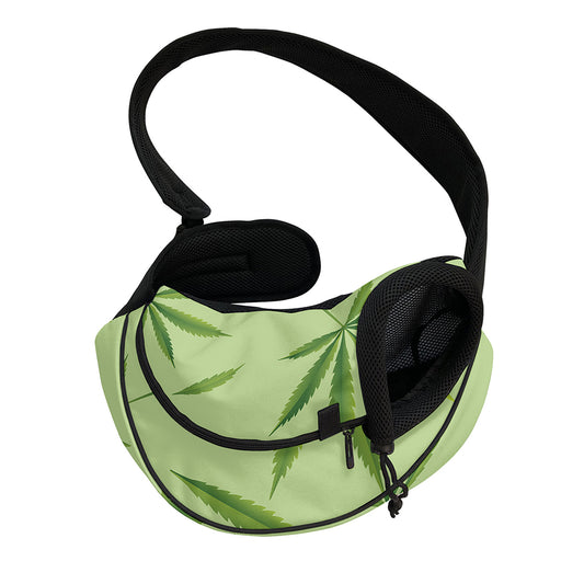 Green Hemp Leaves Pattern Print Pet Sling Carrier