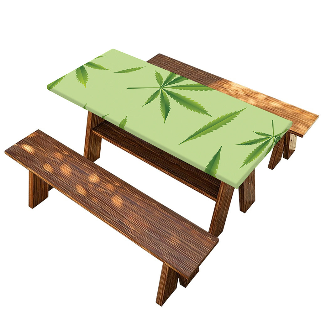 Green Hemp Leaves Pattern Print Picnic Table Cover