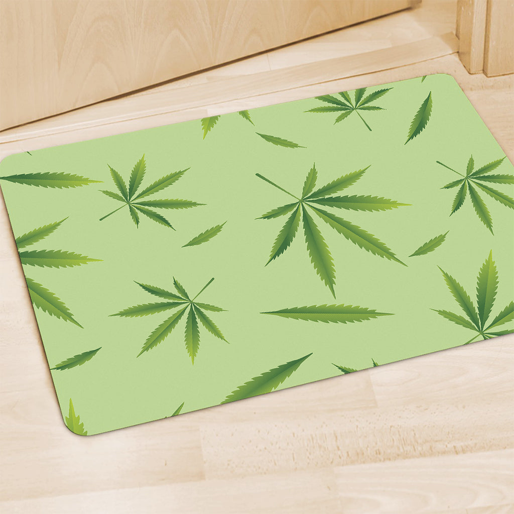 Green Hemp Leaves Pattern Print Polyester Doormat