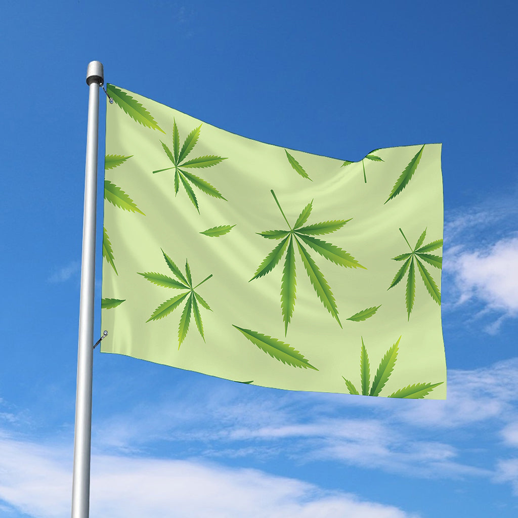 Green Hemp Leaves Pattern Print Polyester Flag