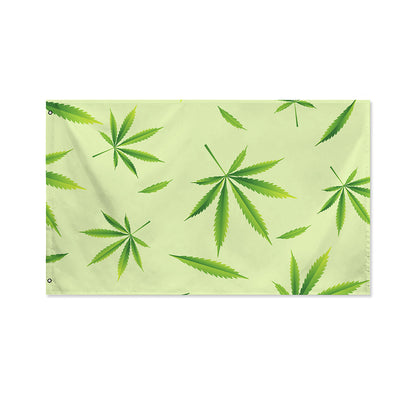 Green Hemp Leaves Pattern Print Polyester Flag