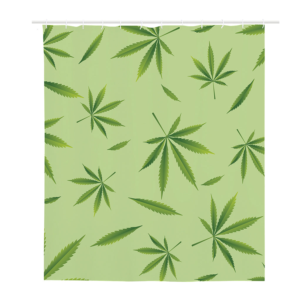 Green Hemp Leaves Pattern Print Polyester Shower Curtain