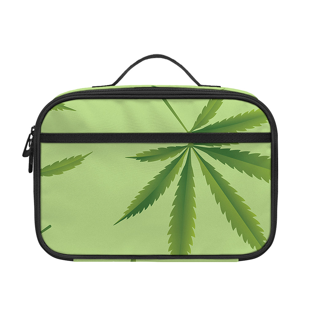 Green Hemp Leaves Pattern Print Portable Lunch Bag