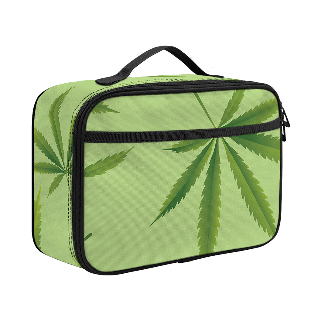 Green Hemp Leaves Pattern Print Portable Lunch Bag