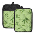Green Hemp Leaves Pattern Print Pot Holders With Pocket