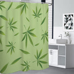 Green Hemp Leaves Pattern Print Premium Shower Curtain