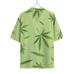 Green Hemp Leaves Pattern Print Rayon Hawaiian Shirt