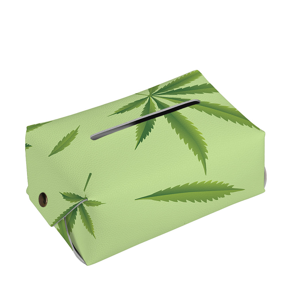 Green Hemp Leaves Pattern Print Rectangle Tissue Box Cover