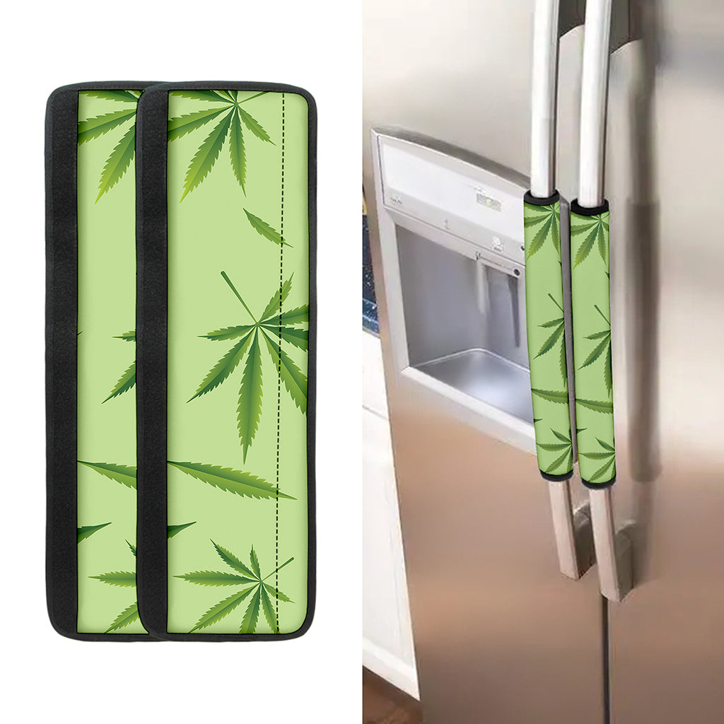 Green Hemp Leaves Pattern Print Refrigerator Handle Covers