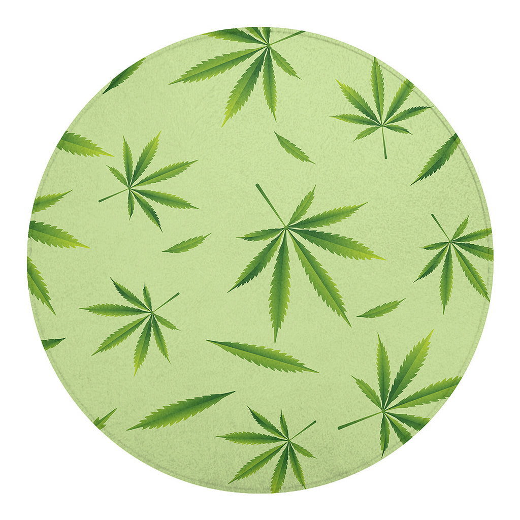 Green Hemp Leaves Pattern Print Round Blanket