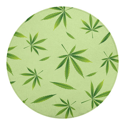 Green Hemp Leaves Pattern Print Round Blanket