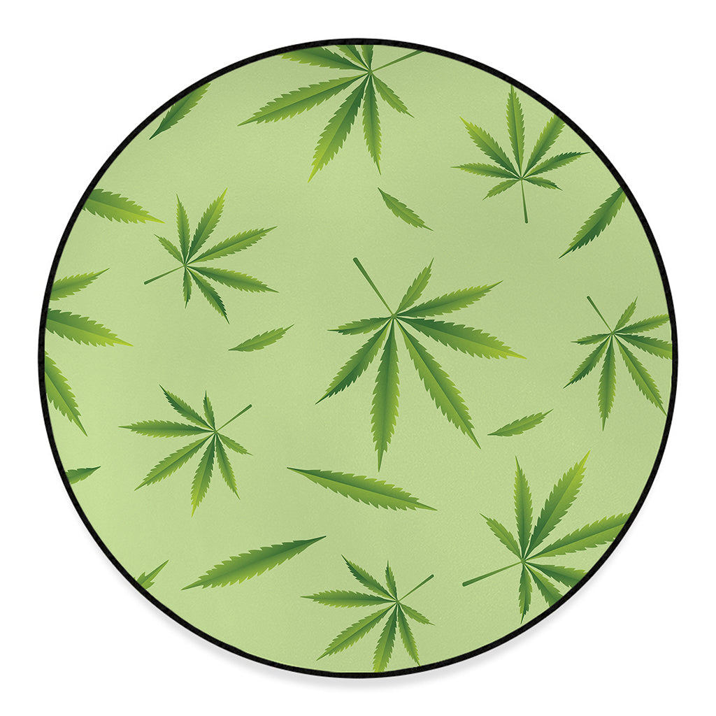 Green Hemp Leaves Pattern Print Round Floor Mat