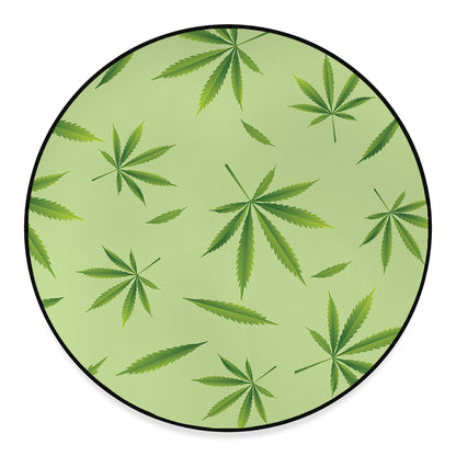 Green Hemp Leaves Pattern Print Round Floor Mat