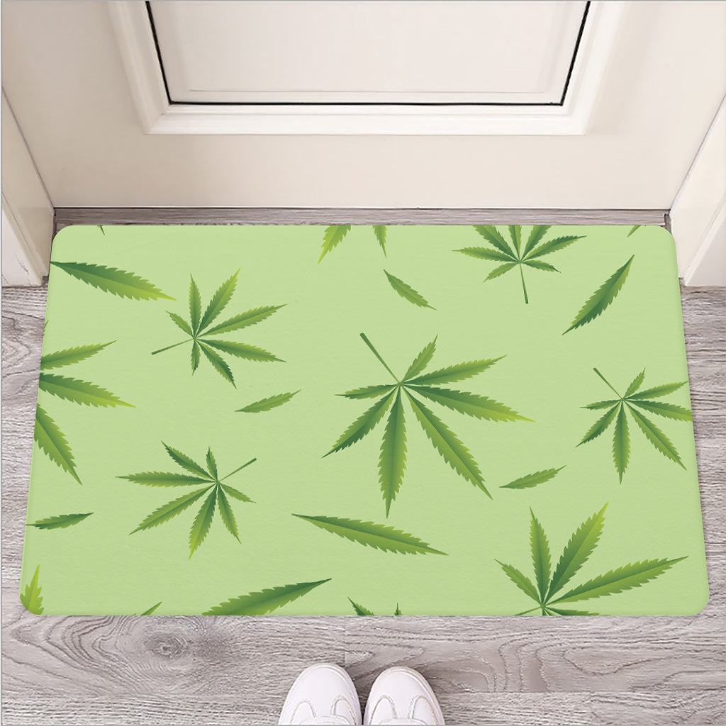 Green Hemp Leaves Pattern Print Rubber Doormat