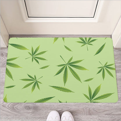 Green Hemp Leaves Pattern Print Rubber Doormat