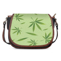Green Hemp Leaves Pattern Print Saddle Bag