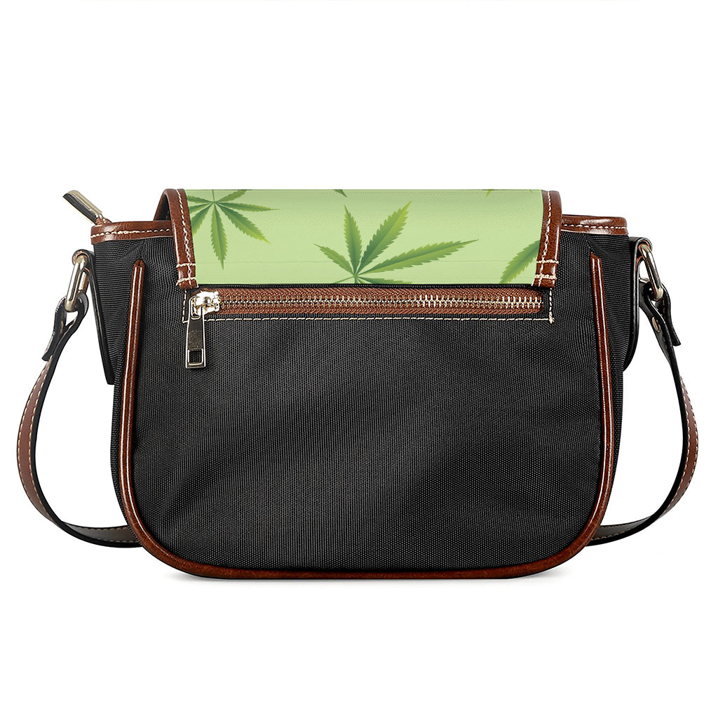 Green Hemp Leaves Pattern Print Saddle Bag