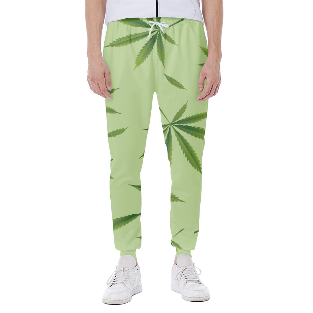 Green Hemp Leaves Pattern Print Scuba Joggers