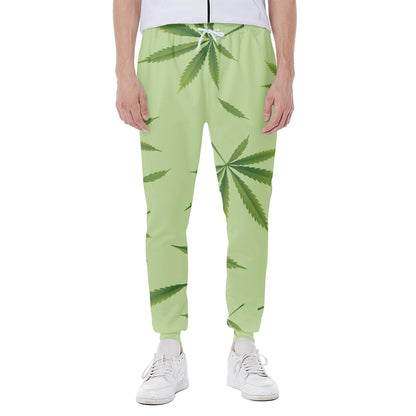 Green Hemp Leaves Pattern Print Scuba Joggers
