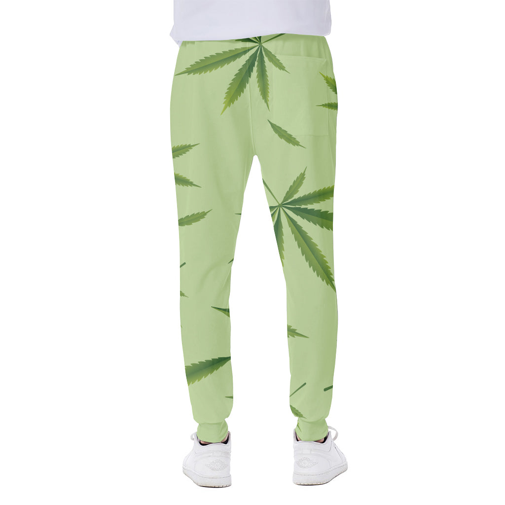 Green Hemp Leaves Pattern Print Scuba Joggers